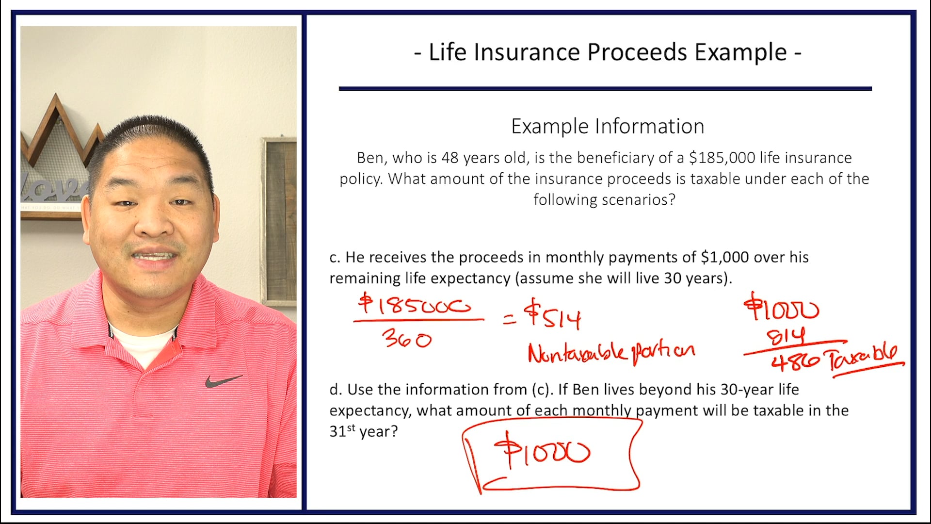 Section 3.9 - Life Insurance Proceeds Walk Through