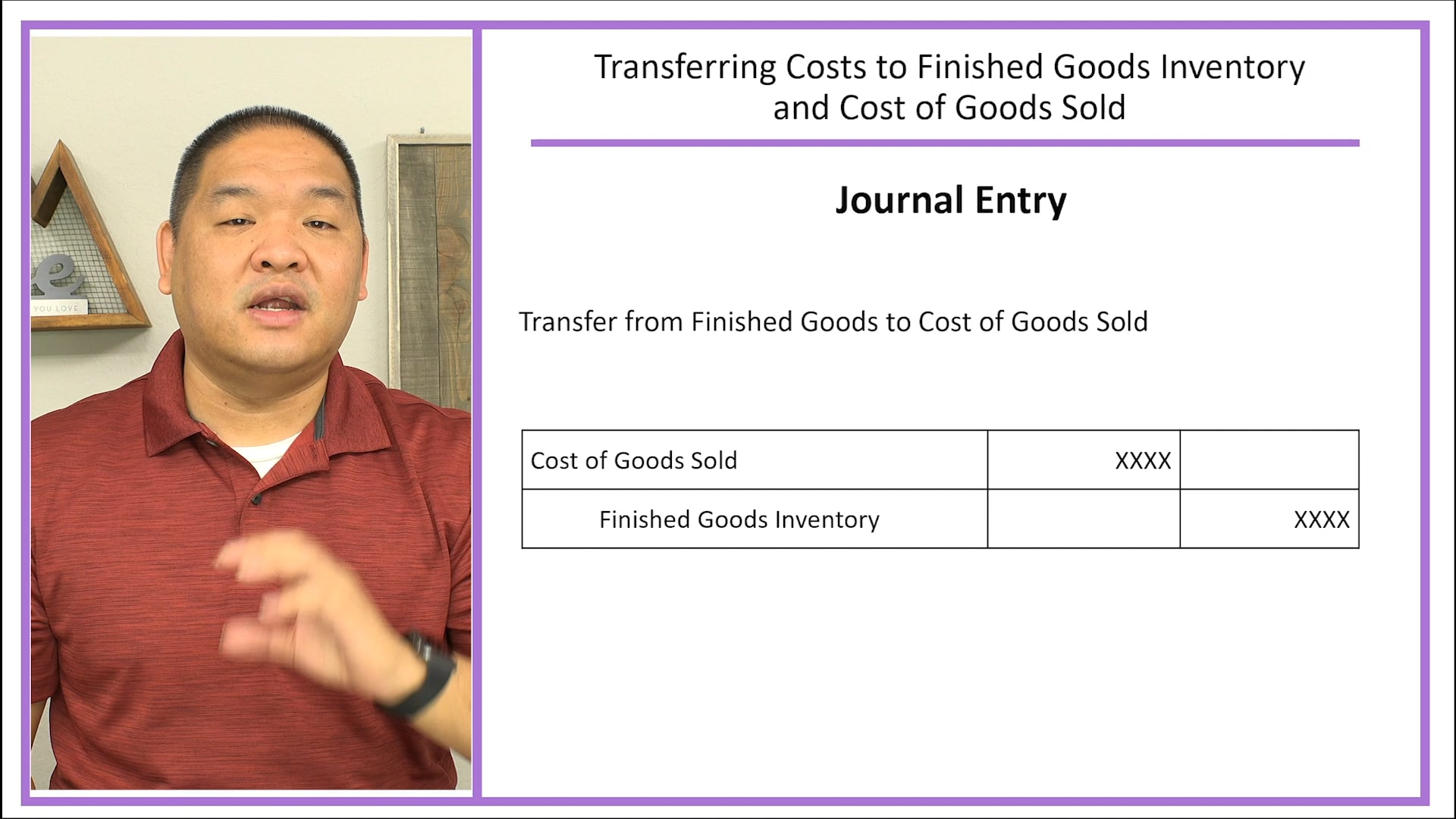 Lesson 2.12 - The Journal Entry Process - Transferring Costs to Finished Goods Inventory and Cost of Goods Sold