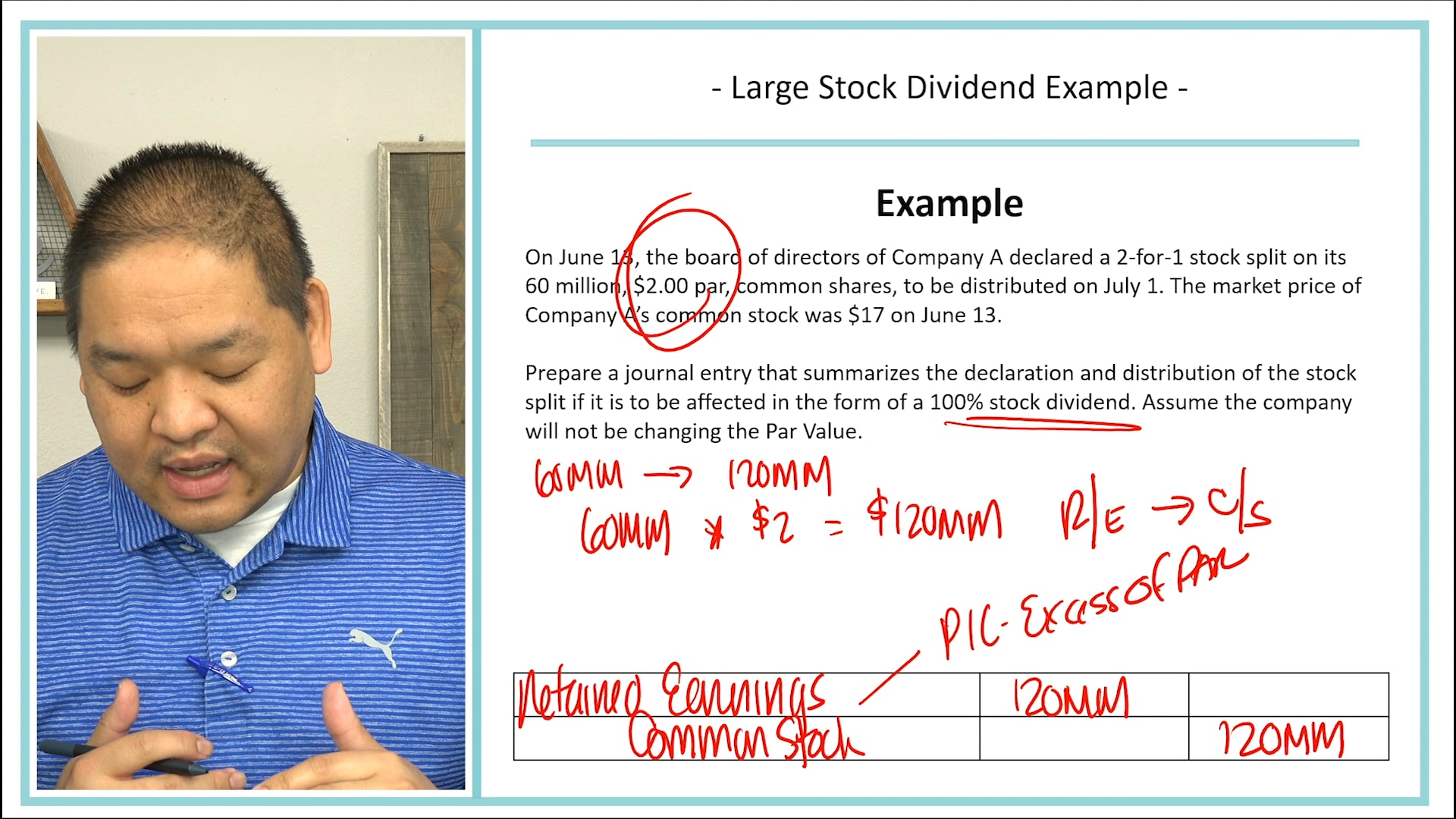 Lesson 18.17 - Large Stock Dividend - Example