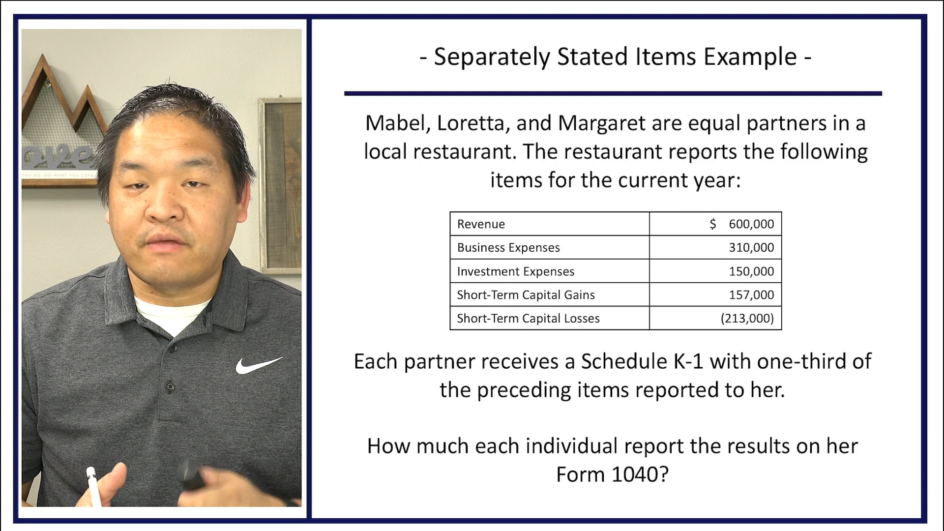 Section 8.9 - Separately Stated Items Example
