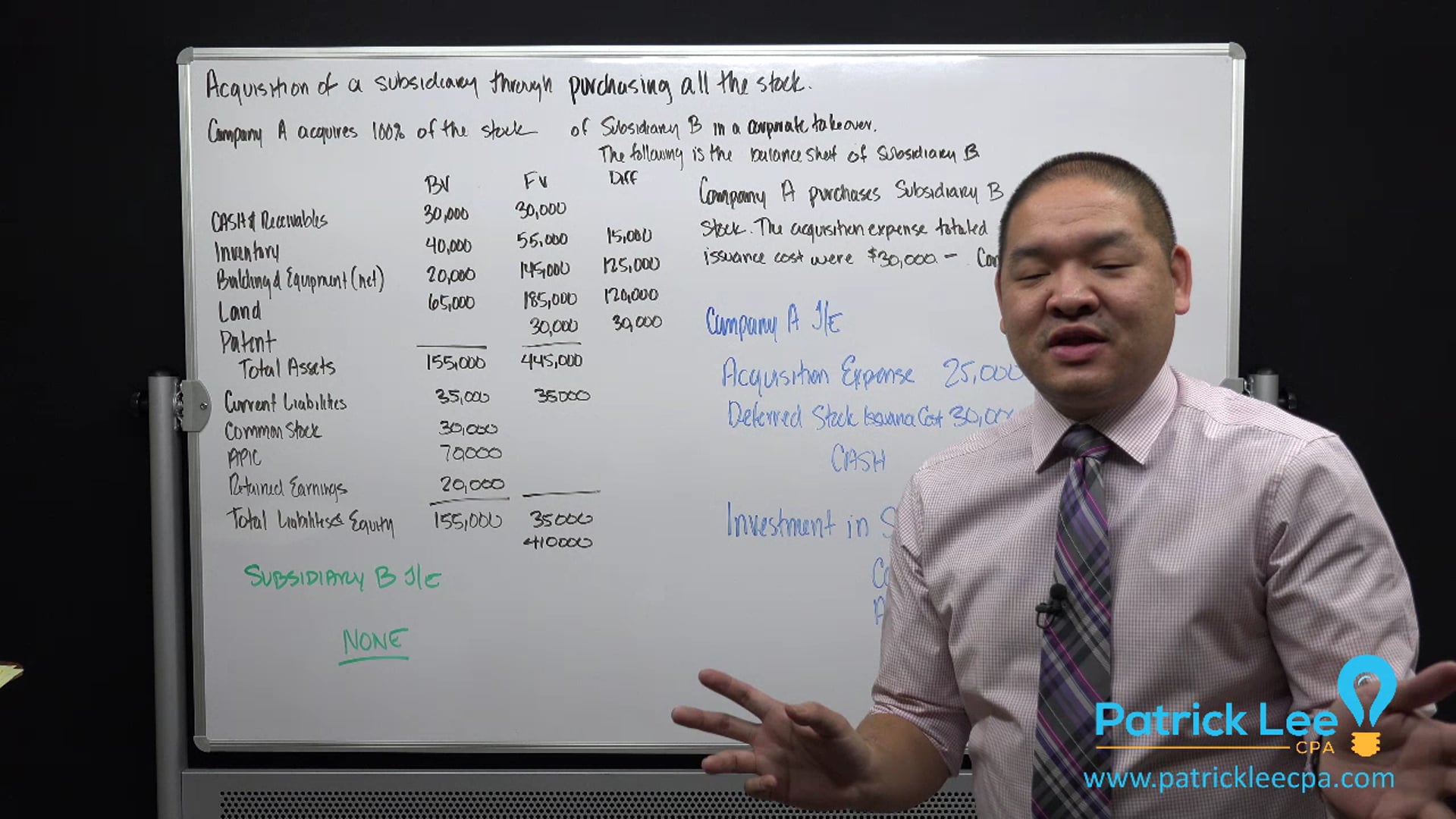Lesson 1.11 - Acquiring through Acqusition of Stock - Combination Example