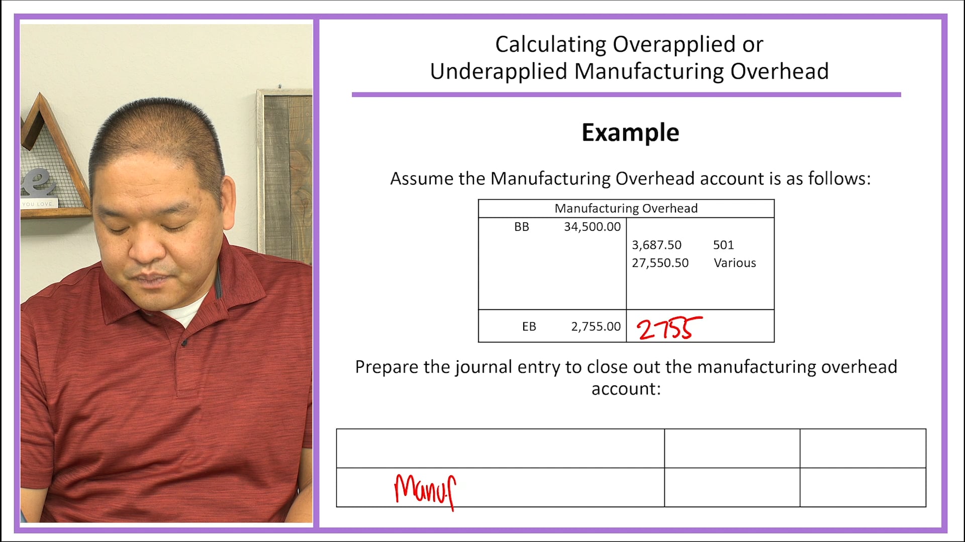 Lesson 2.13 - The Journal Entry Process - Over and Under-Applied MOH