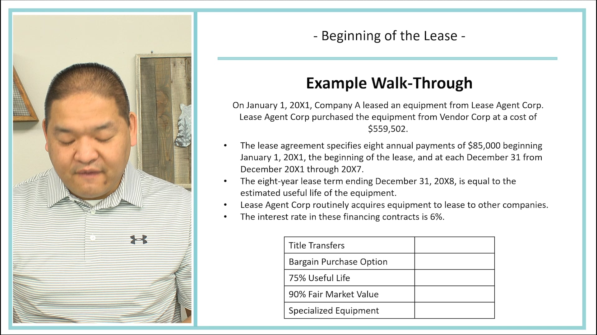 Lesson 15.4 - Finance Type Lease - Recording - Beginning of Lease