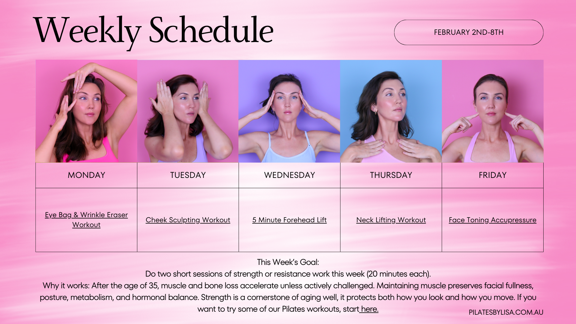 February Face Exercise Weekly Schedule Calendar