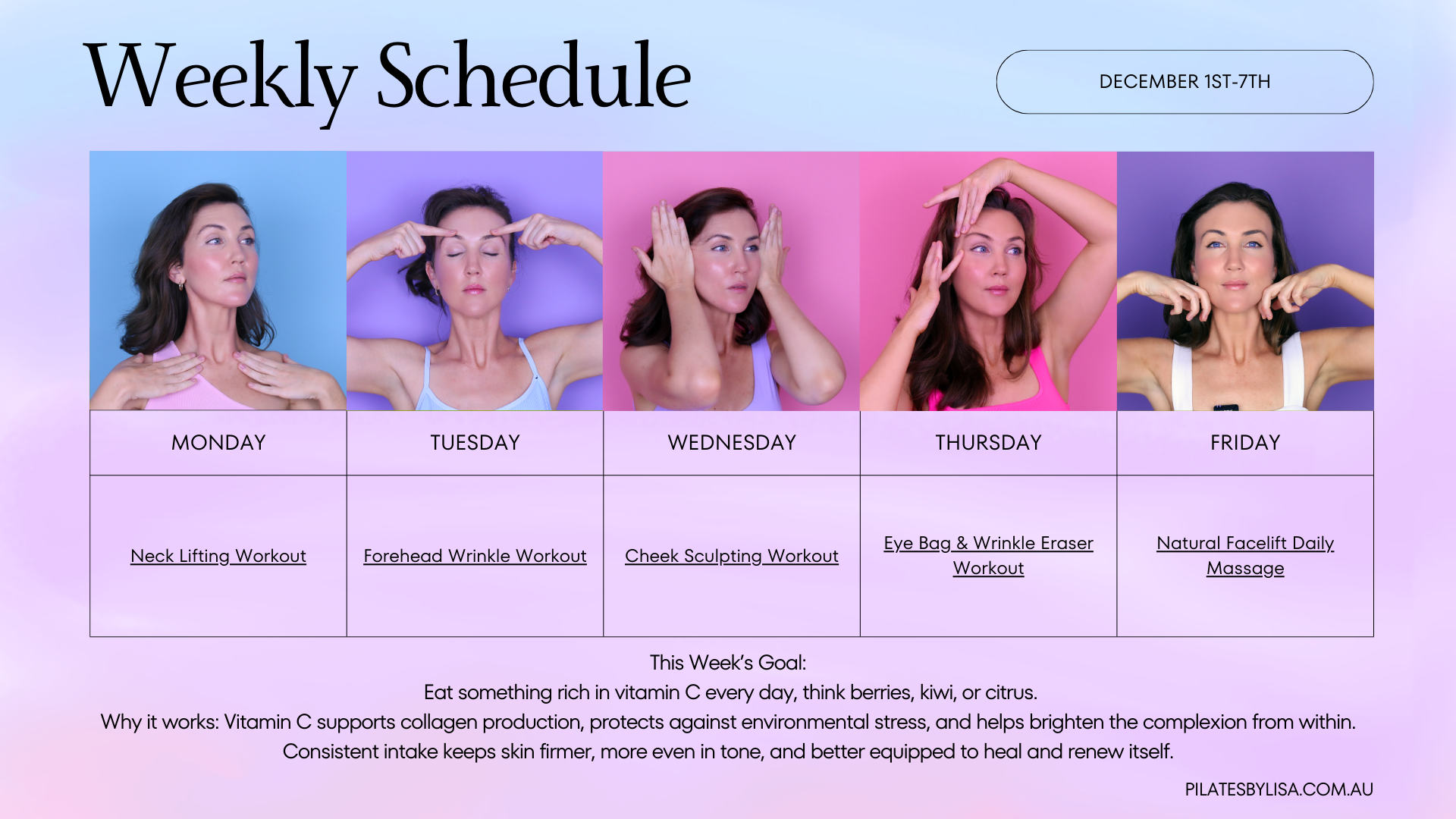 December Face Exercise Weekly Schedule Calendar