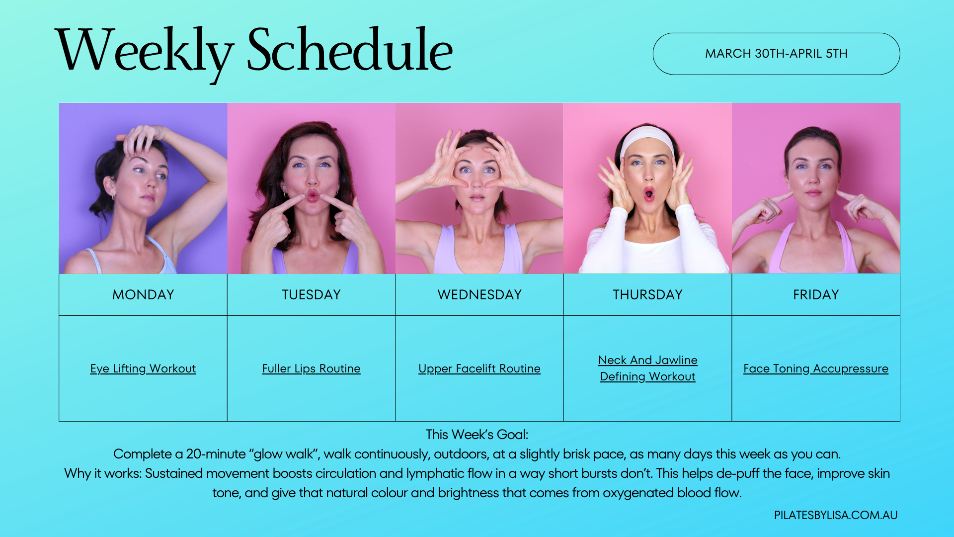 April Face Exercise Weekly Schedule Calendar