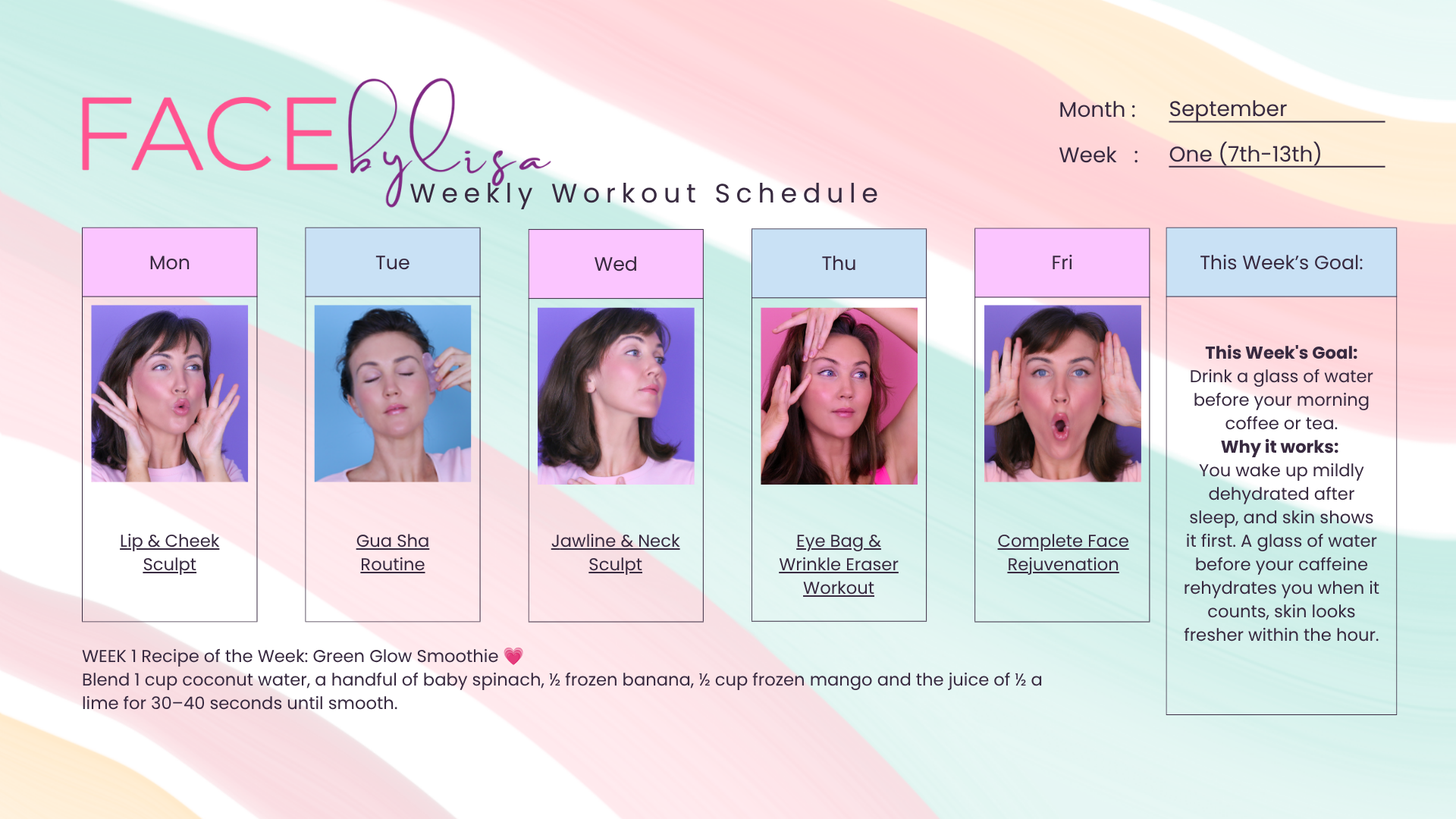 September Face Exercise Weekly Schedule Calendar