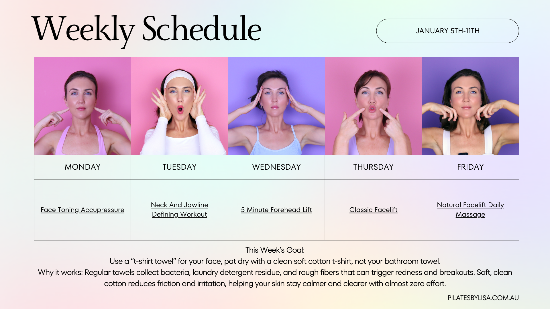 January Face Exercise Weekly Schedule Calendar