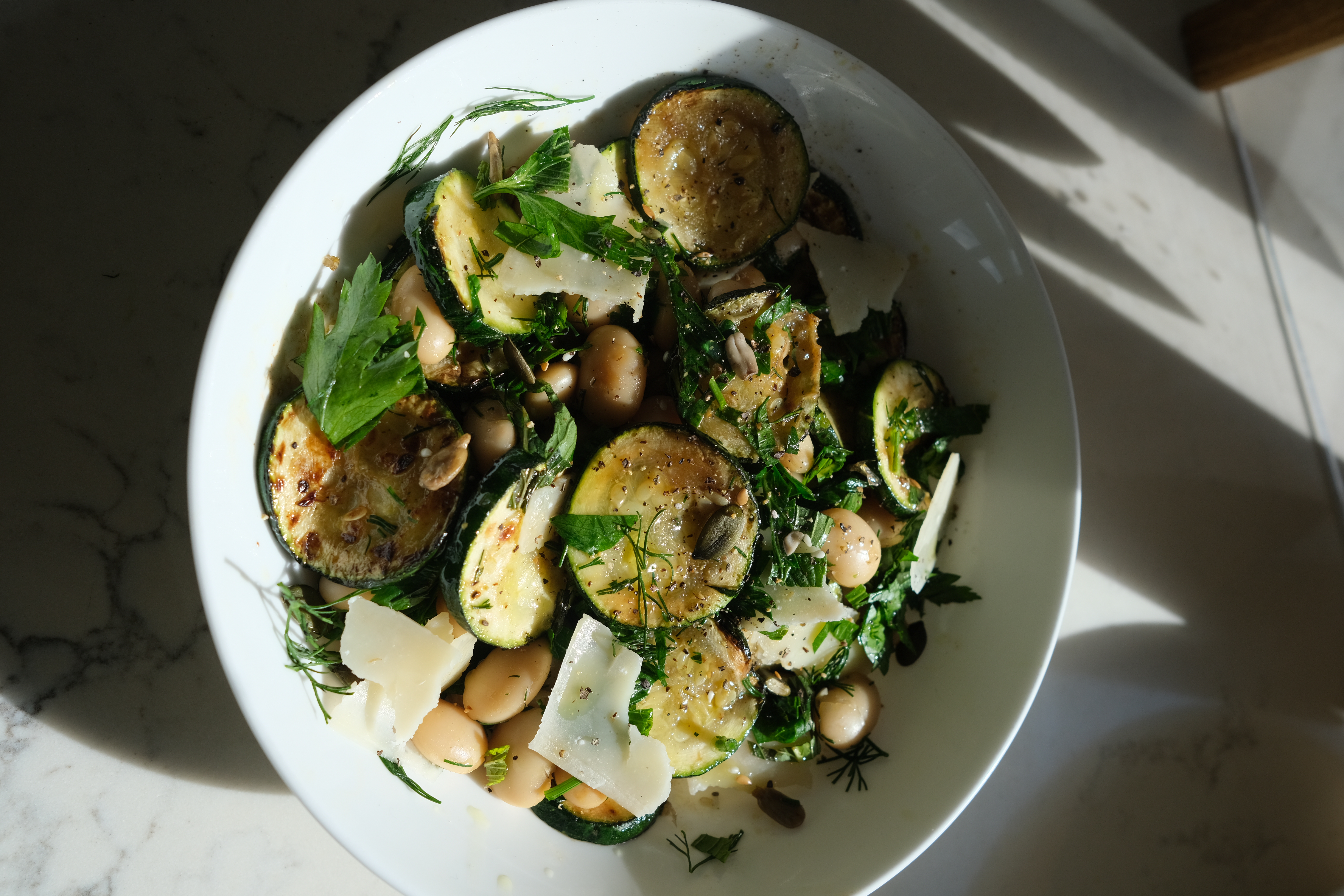 Grilled Zucchini, Butter Bean & Parmesan Salad