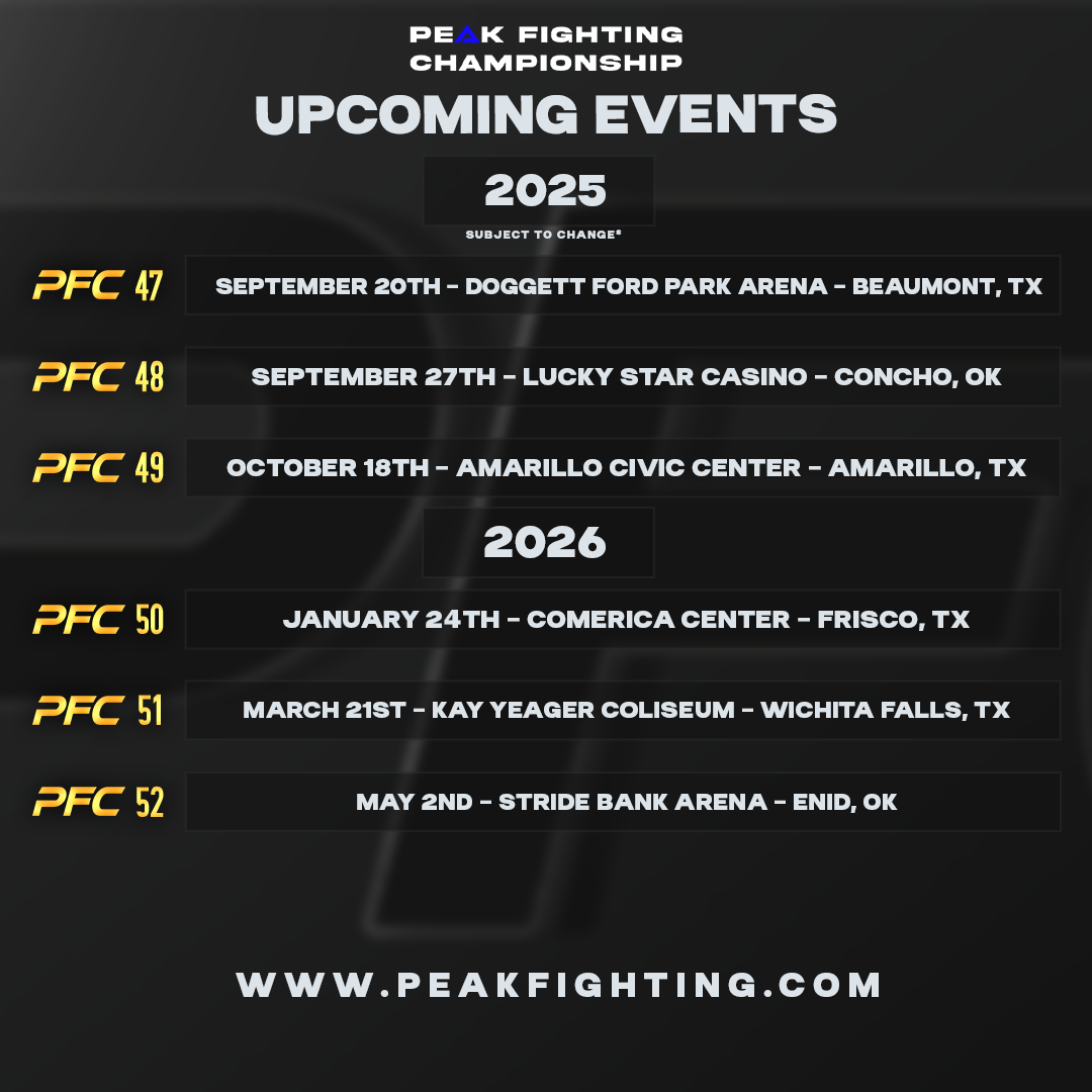 Peak Fighting's Upcoming Event Calendar 