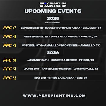 Peak Fighting's Upcoming Event Calendar