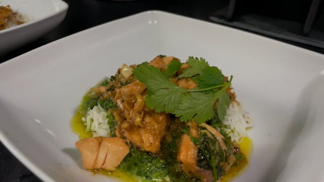 Steamed rice with Sautéed salmon and ...