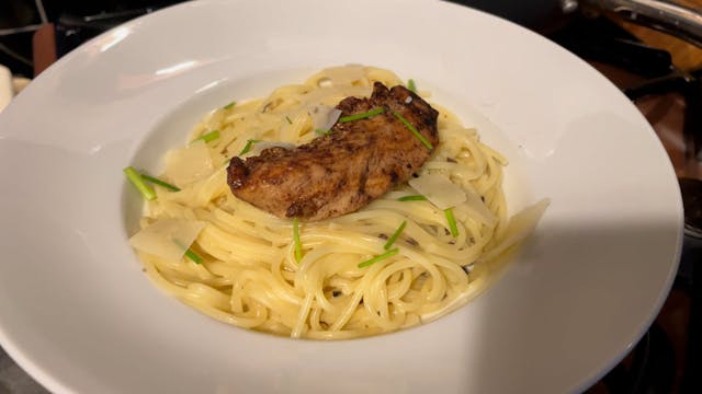 Creamy truffle pasta, and chicken