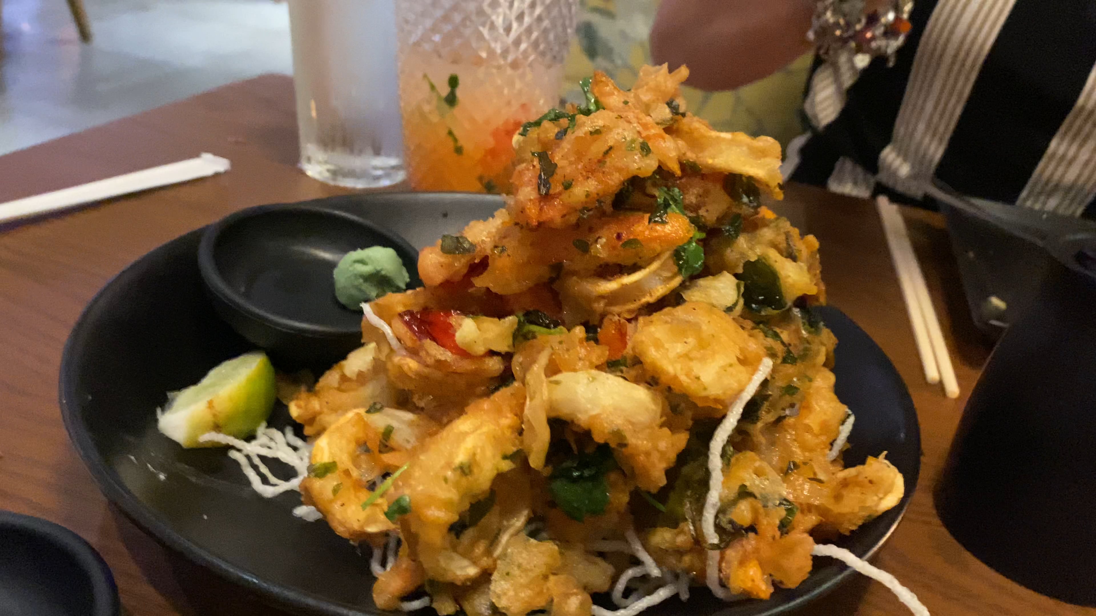 Calamari tempura with veggies