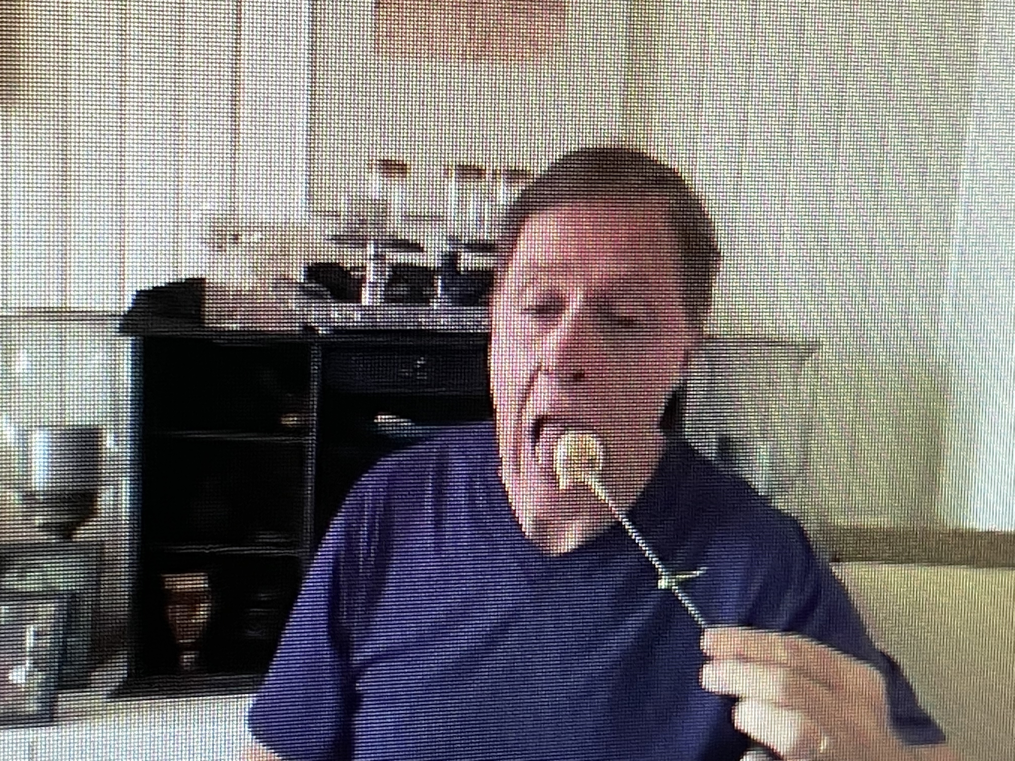 Hubby eating cheese fondue