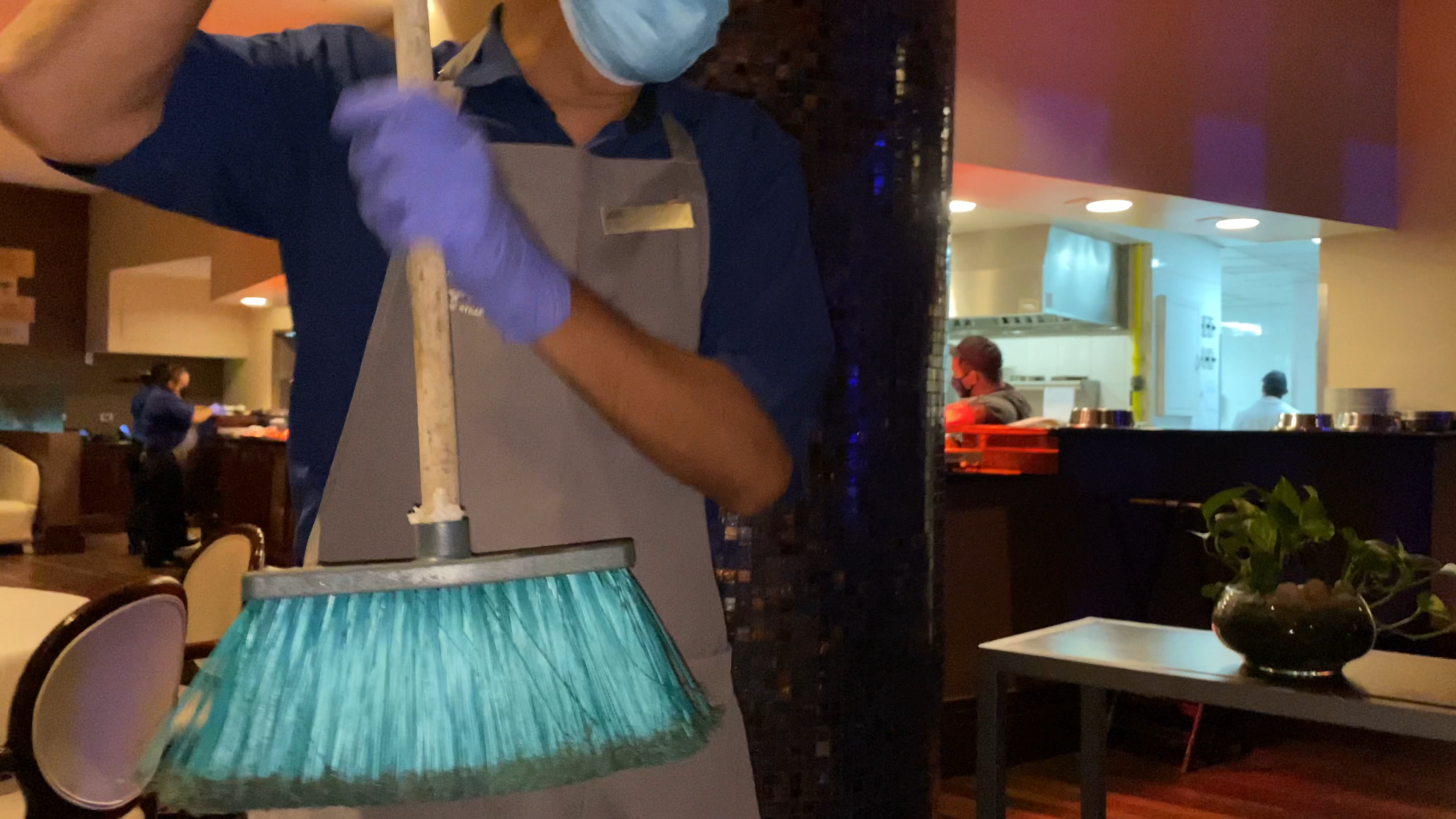 Broom to clean the table