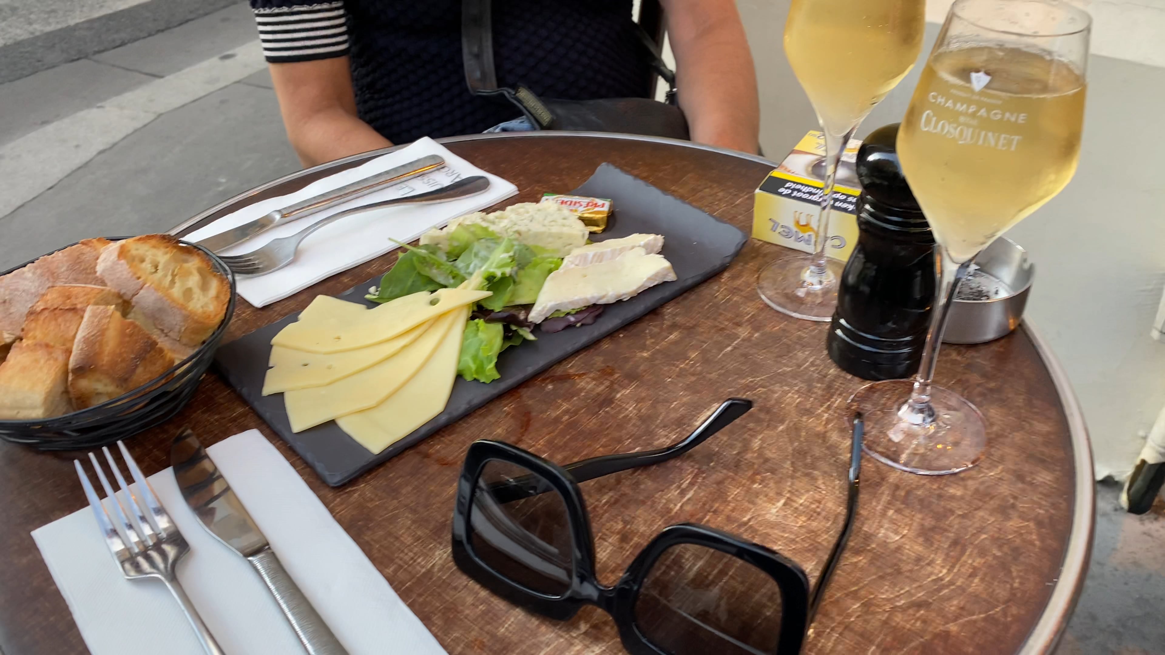 Cheese and Baguette in Paris with Champagne