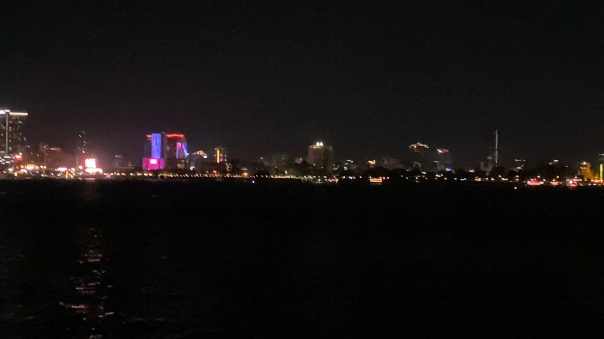 Cambodia at night from the Mekong river