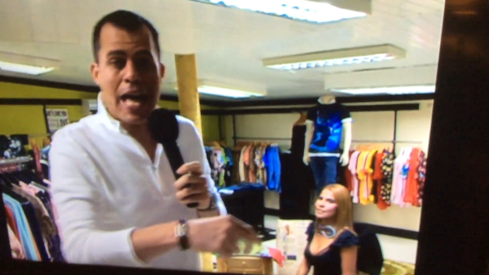 Peggy Tjin in a  live  interview of the Aruban Den Dje Carnival show