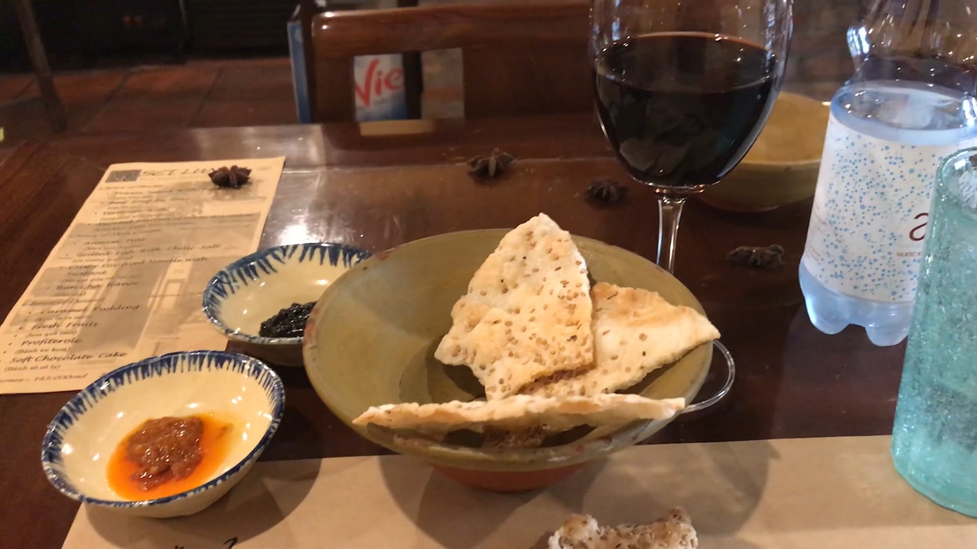 Duck spring roll but first a cracker to munch on