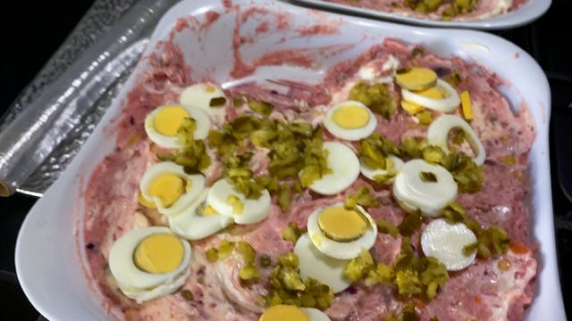 Pink potato salad