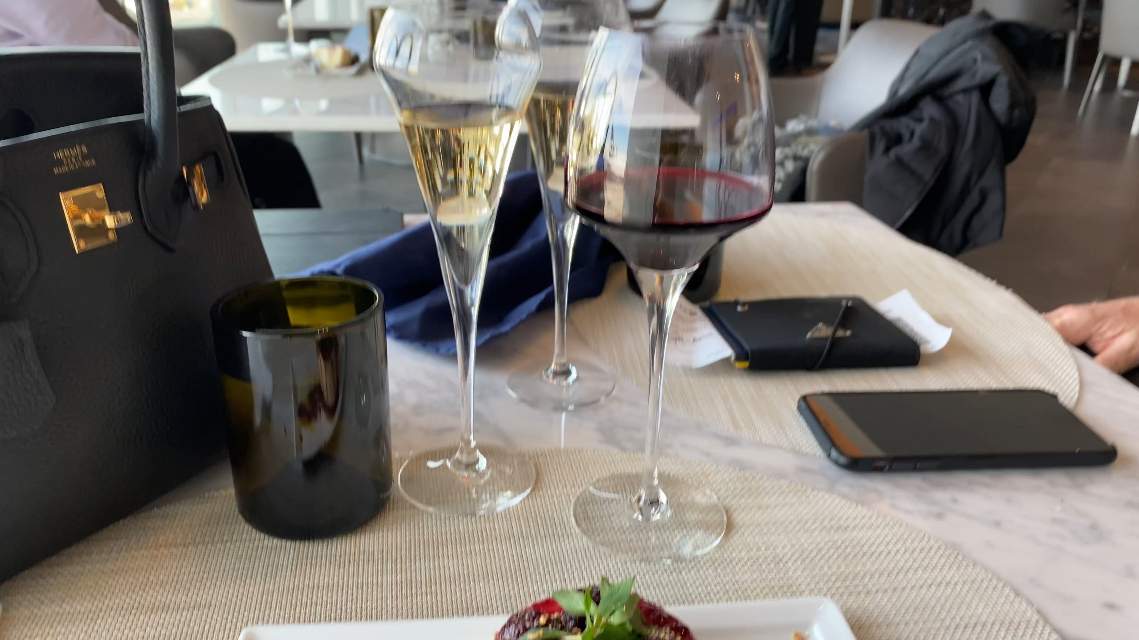 A glass of champagne in the Polaris lounge