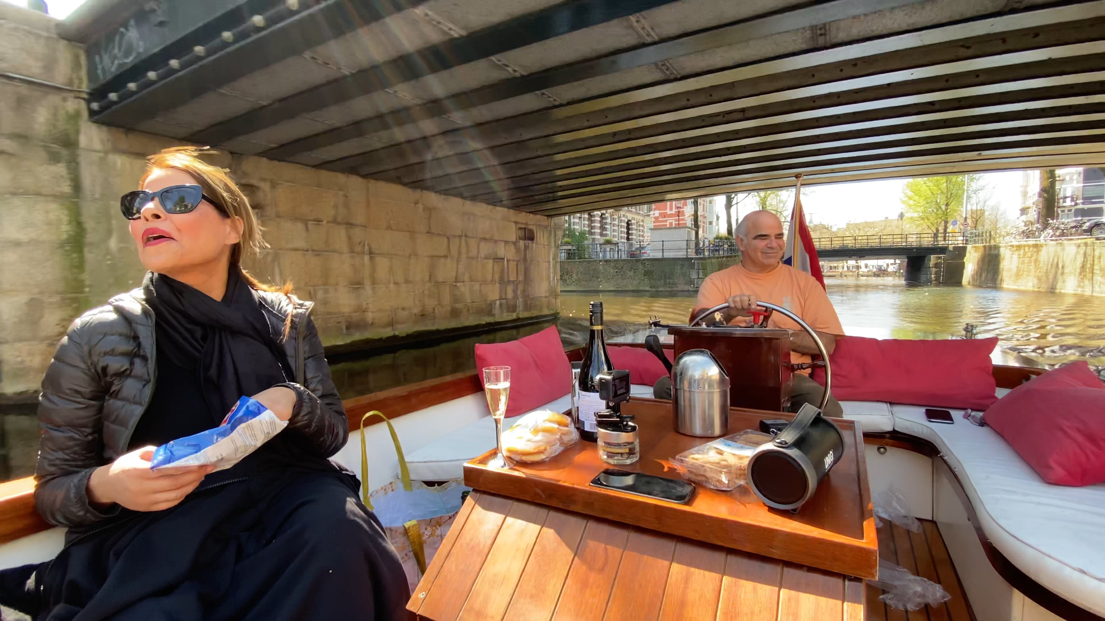On a boat ride in Amsterdam on the canals