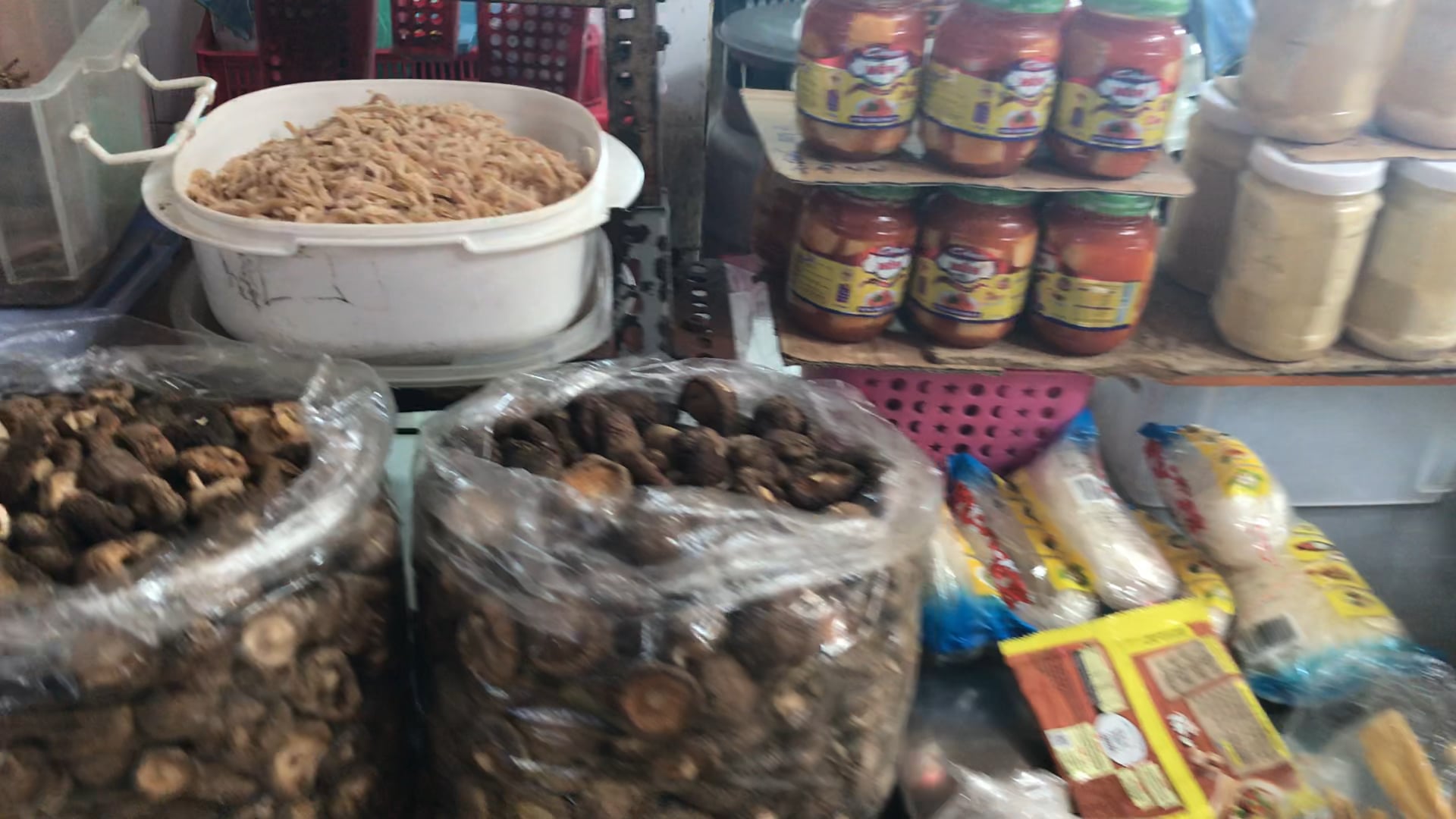 Soy and Dried mushrooms on the market