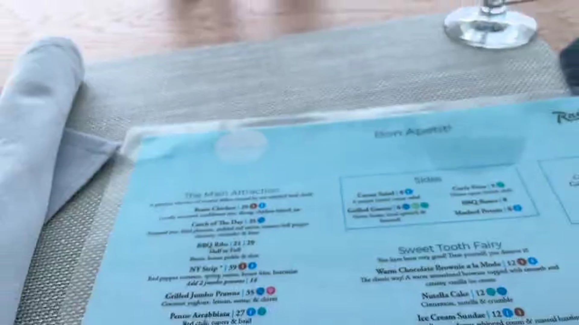 The menu at sunset grill 