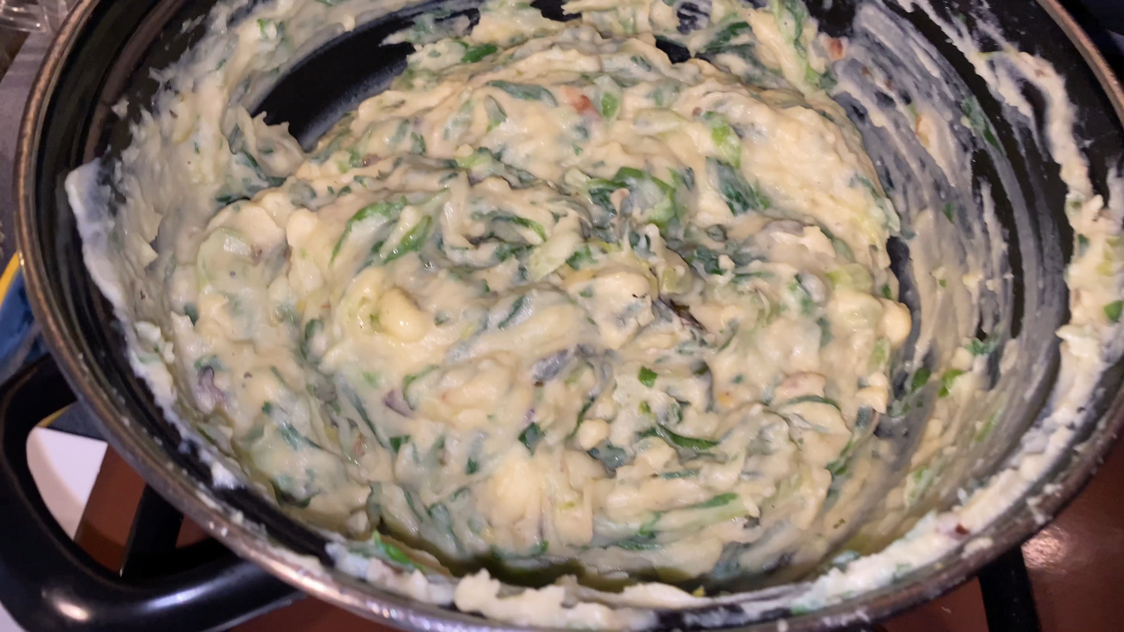 Collard green mixed with mashed potatoes