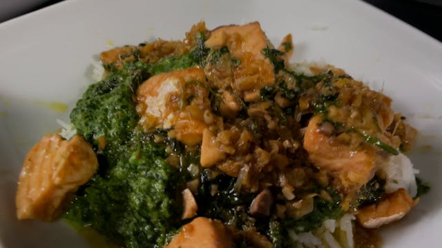 Steamed rice with Spinach and sautéed...