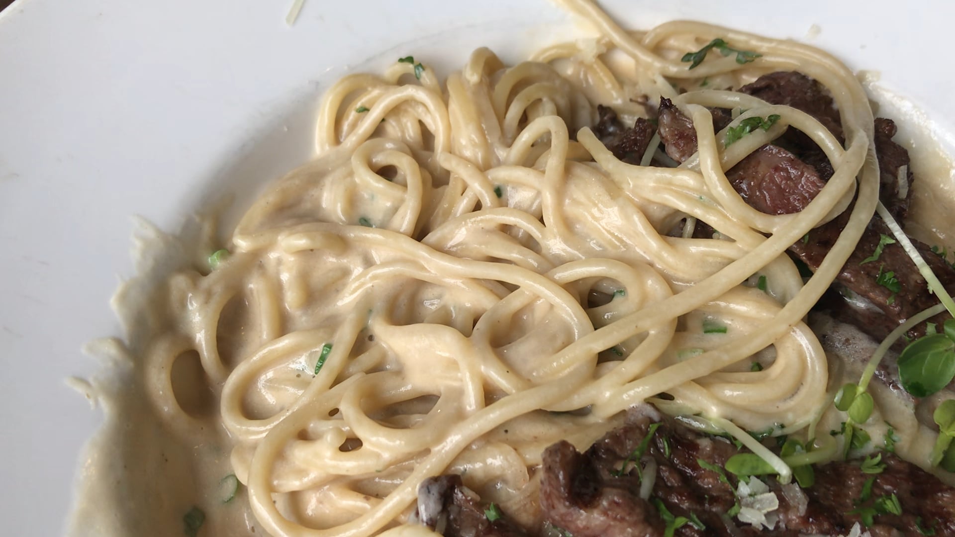 Creamy noodles with beef in Hanoi