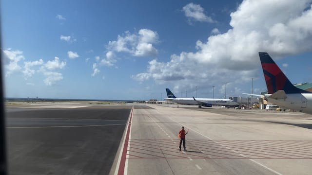 At the airport in Aruba taking off