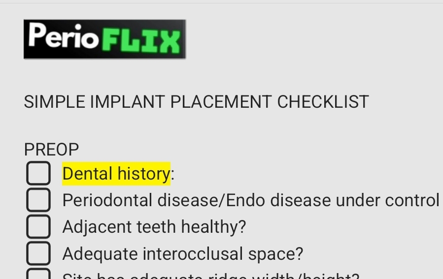 Simple Implant placement checklist/ Surgical notes template