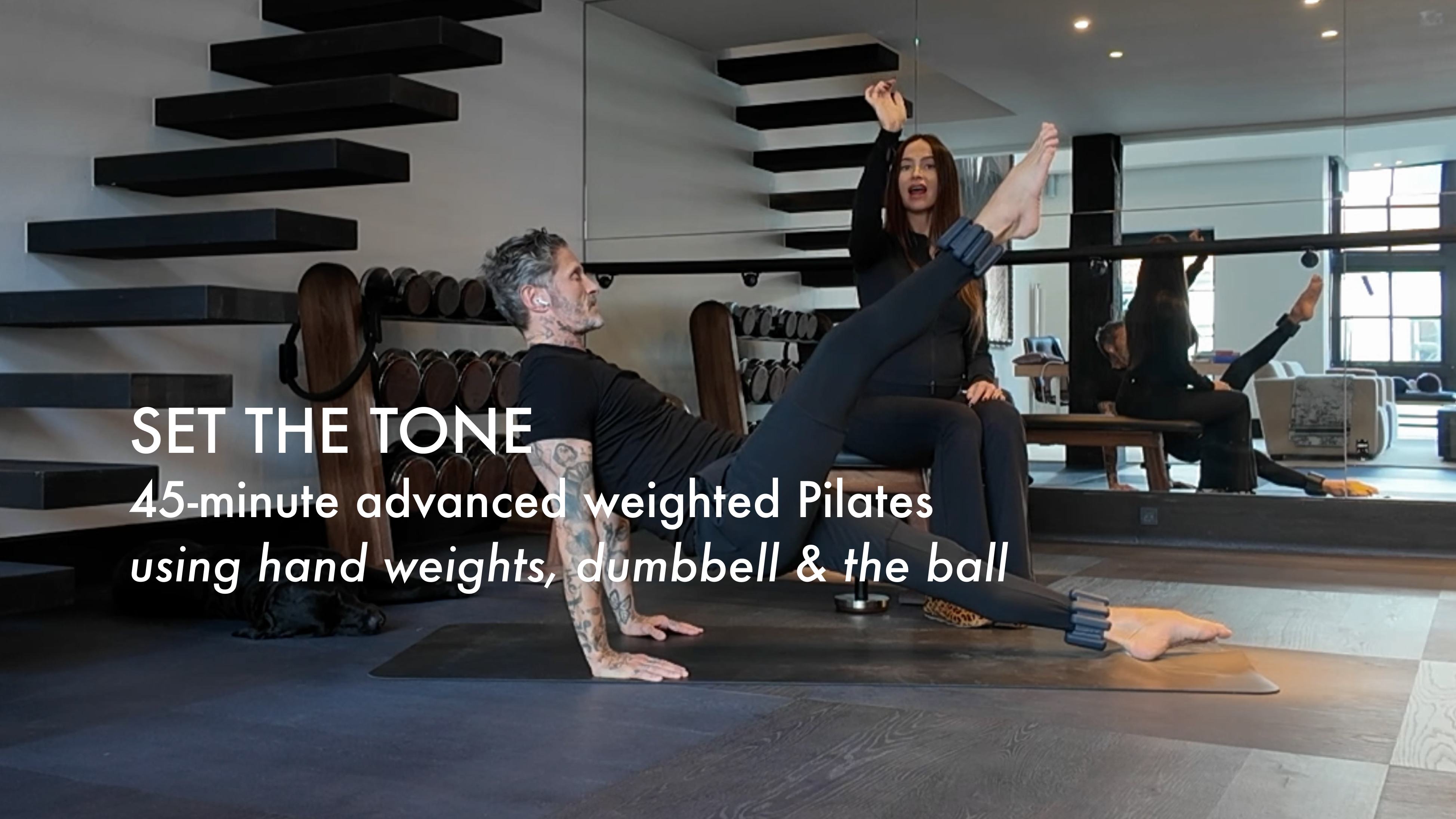 NEW: 45-minute advanced weighted Pilates using hand weights, dumbbell & the ball