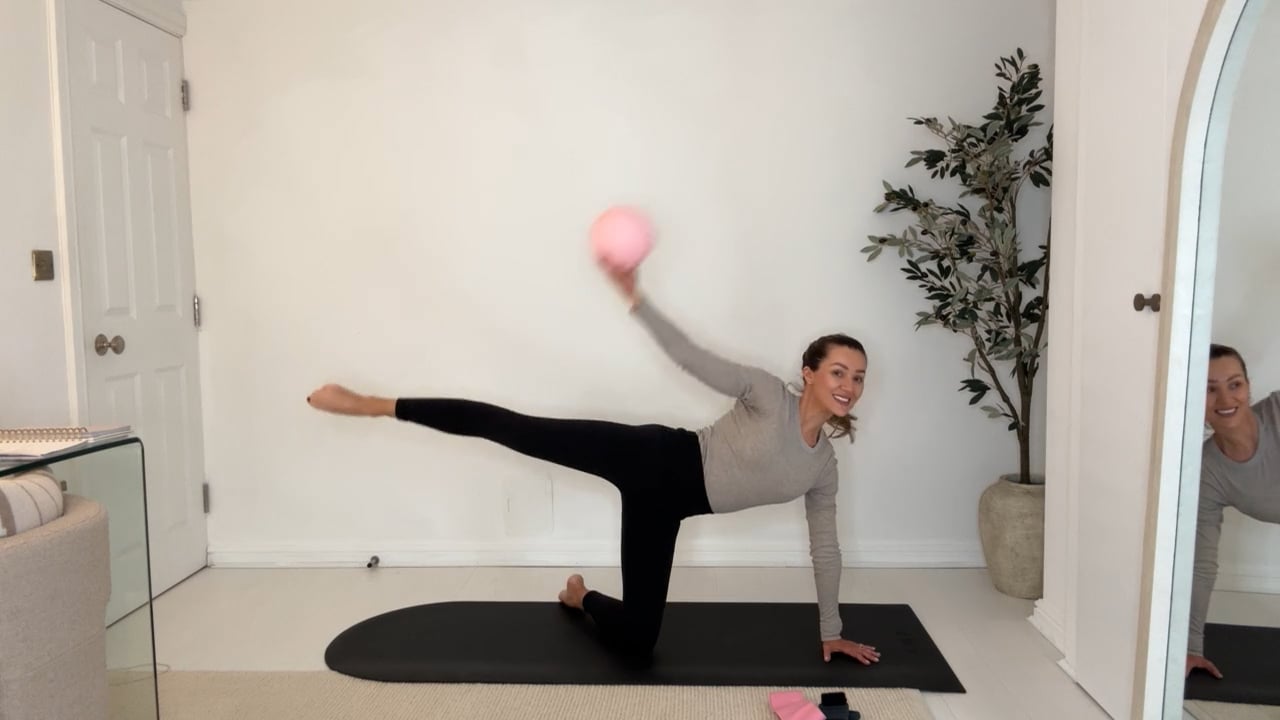 20 min Travel Friendly Bum & Core Tone with Optional Ankle Weights, Band & Ball