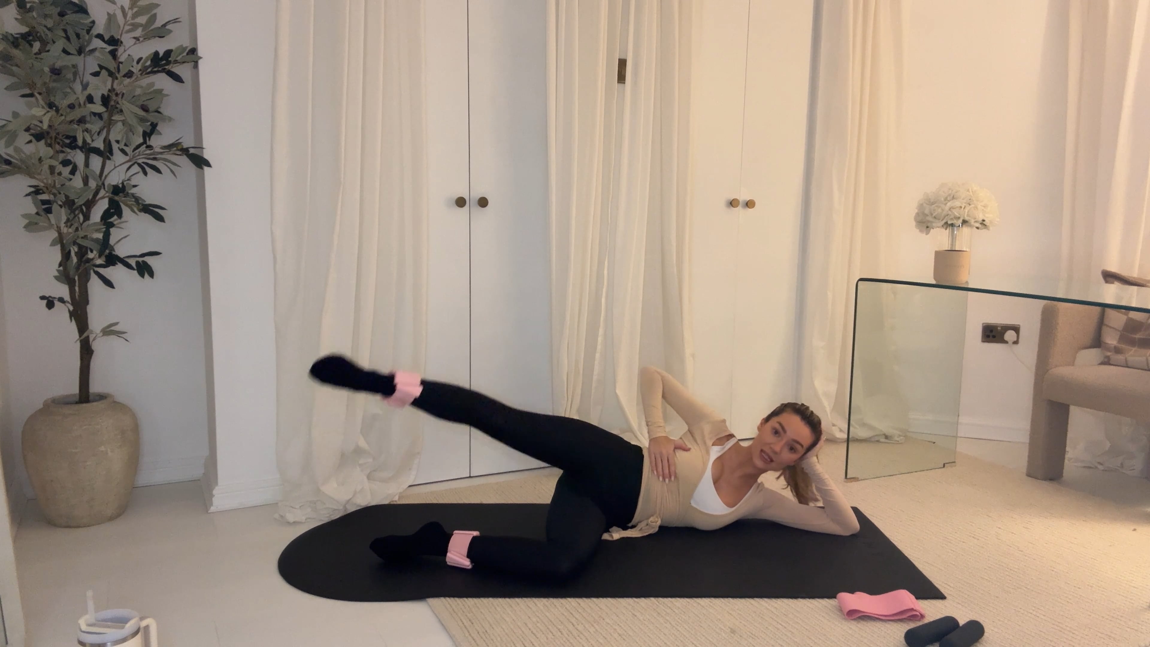 20 min Core, Obliques & Arms with Band, Ankle Weights & Hand Weights