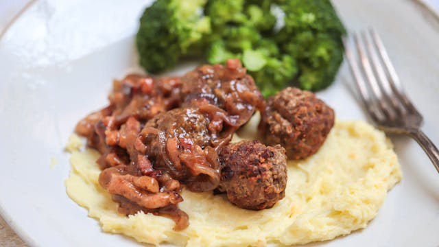 Meatballs In Bacon & Onion Gravy with...