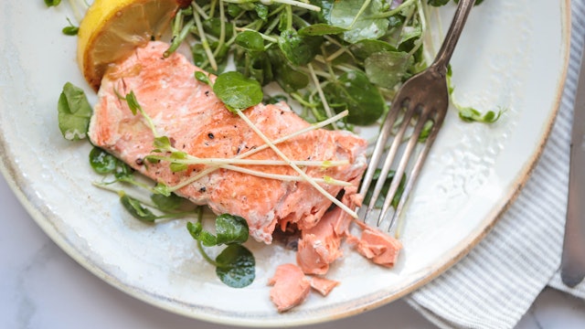 Pan-Seared Salmon with Pea Shoots & Watercress Salad - Serves 4