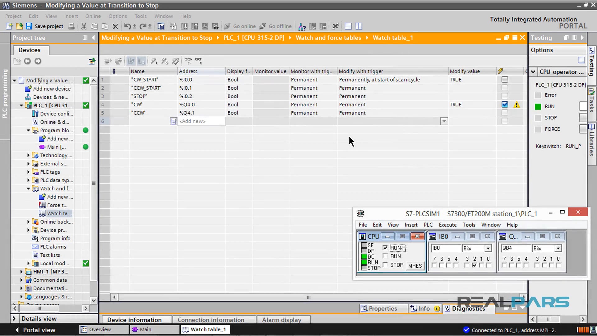 6. Modifying A Value At Transition To Stop - RealPars