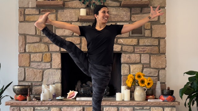 Hand-to-big-toe pose asana lab practice with Cristina