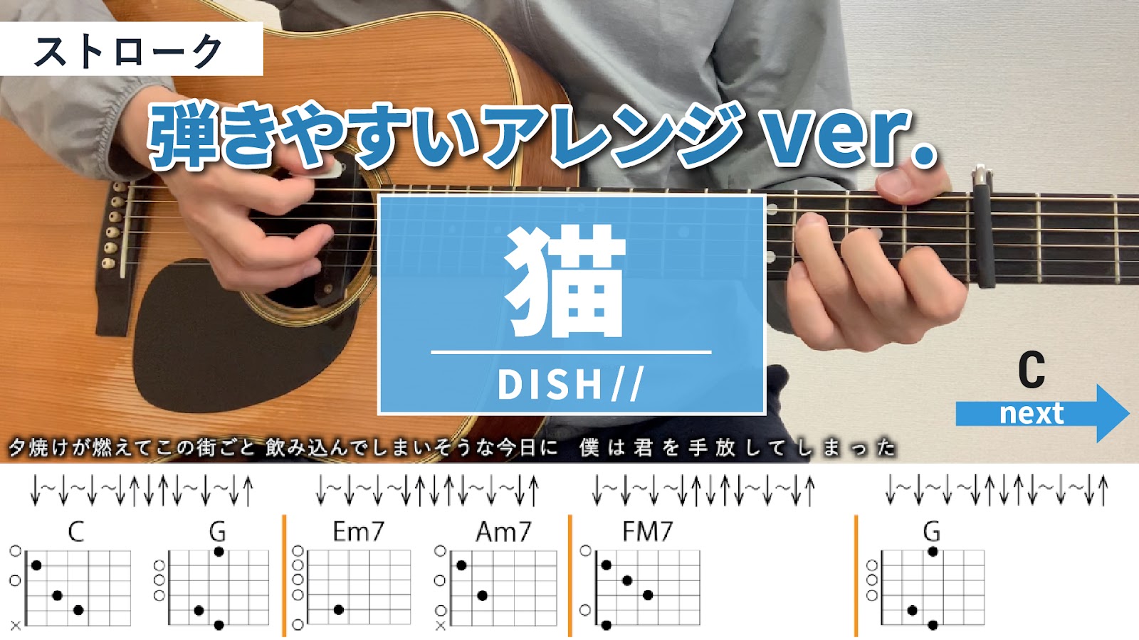 猫 / DISH__ - 弾き語りギターコード【弾きやすいアレンジ・ストローク】