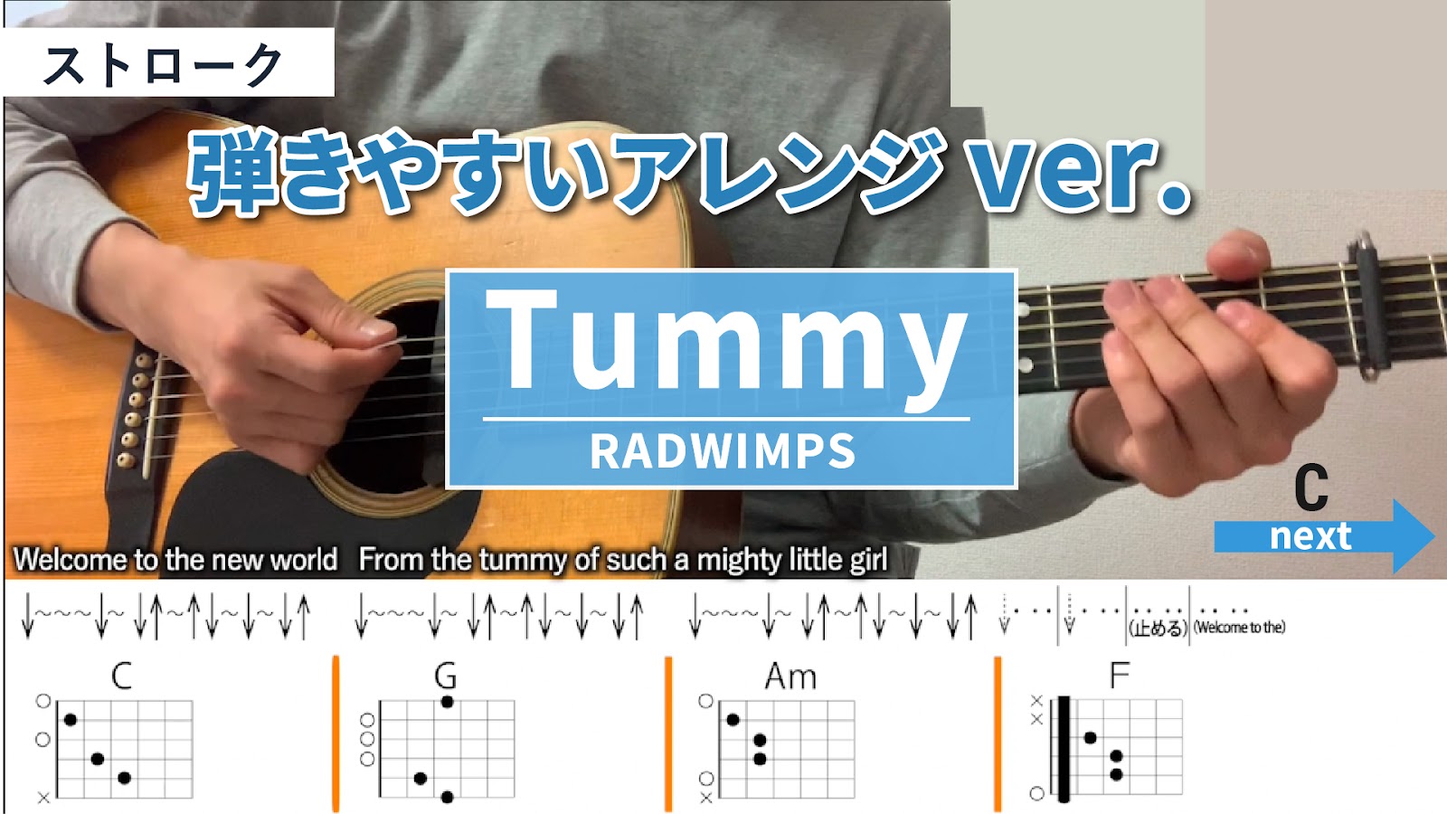 Tummy / RADWIMPS - 弾き語りギターコード【弾きやすいアレンジ・ストローク】※Short Ver.