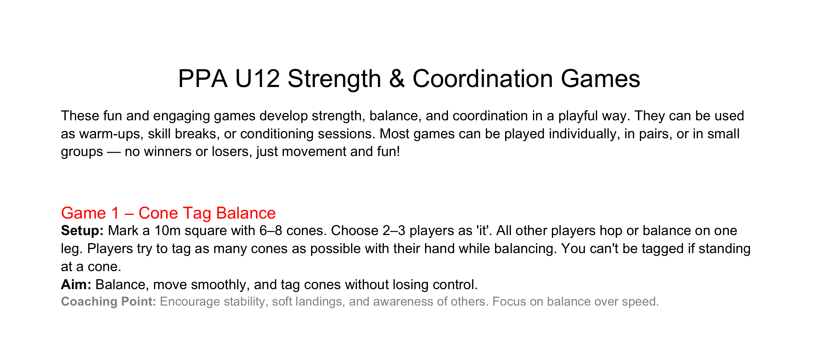 U12 Strength Fun Games