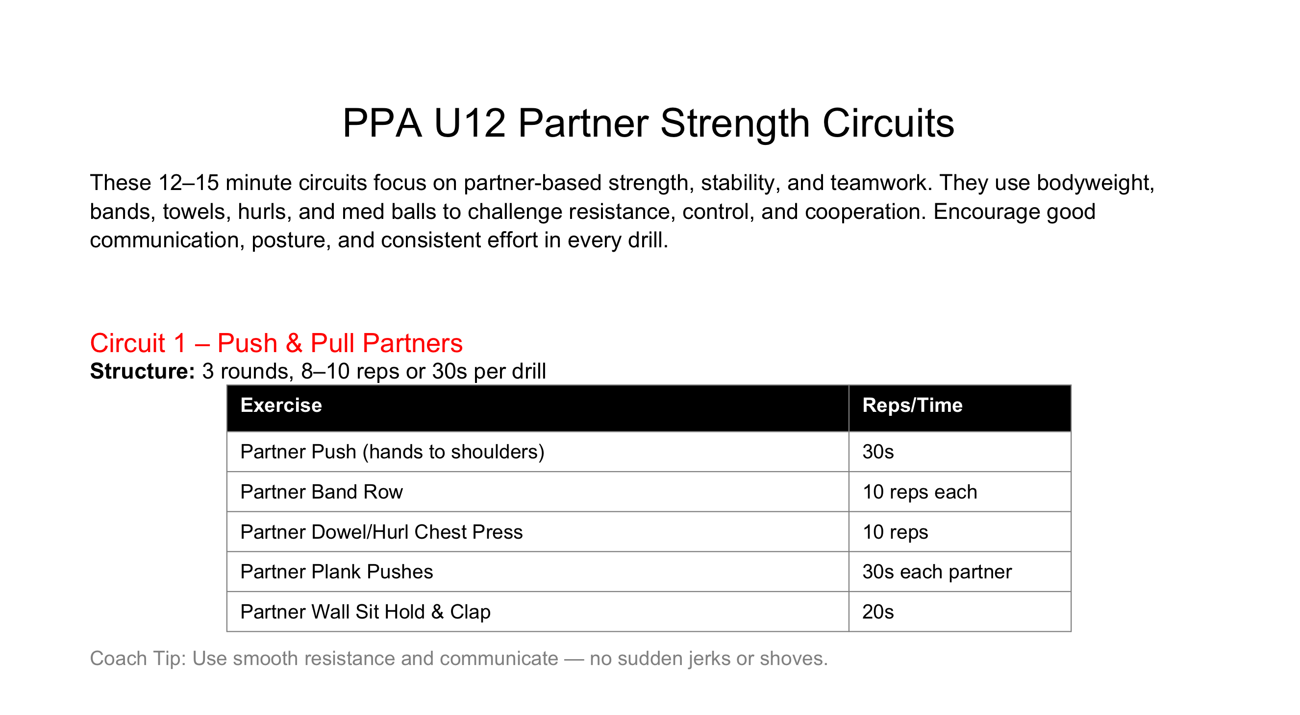 U12 Partner Strength Circuits