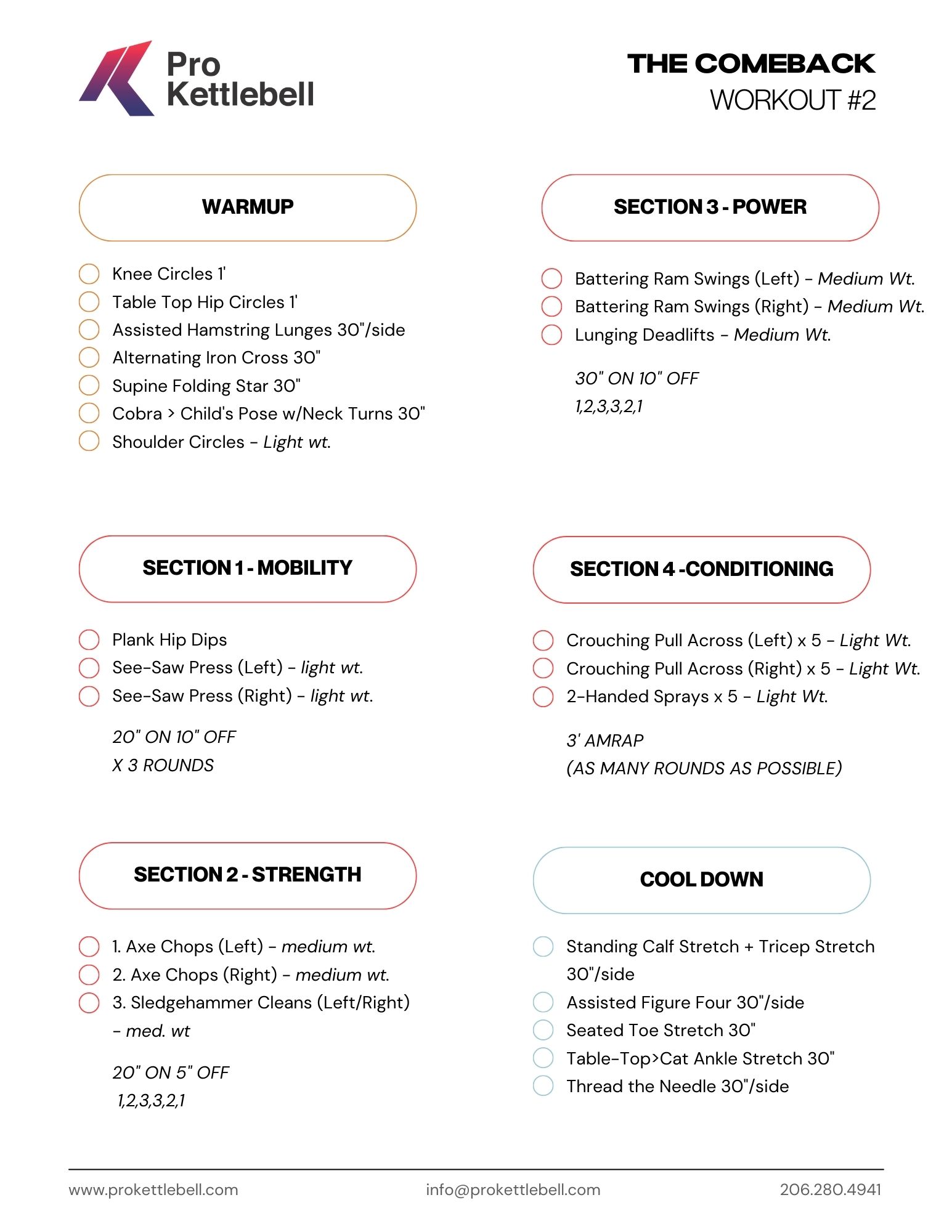 The Comeback - Day 2 Workout Printable