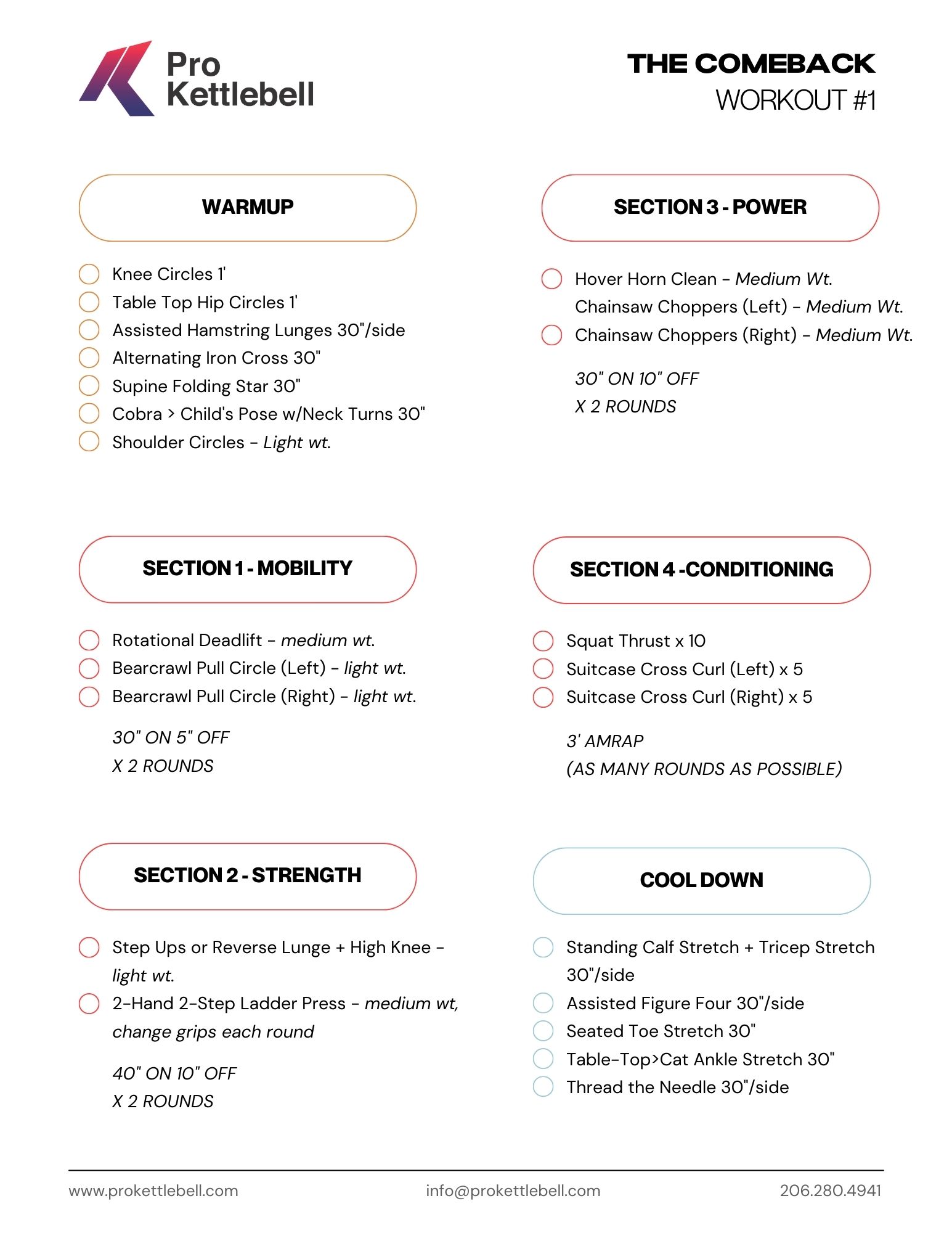 The Comeback - Day 1 Workout Printable
