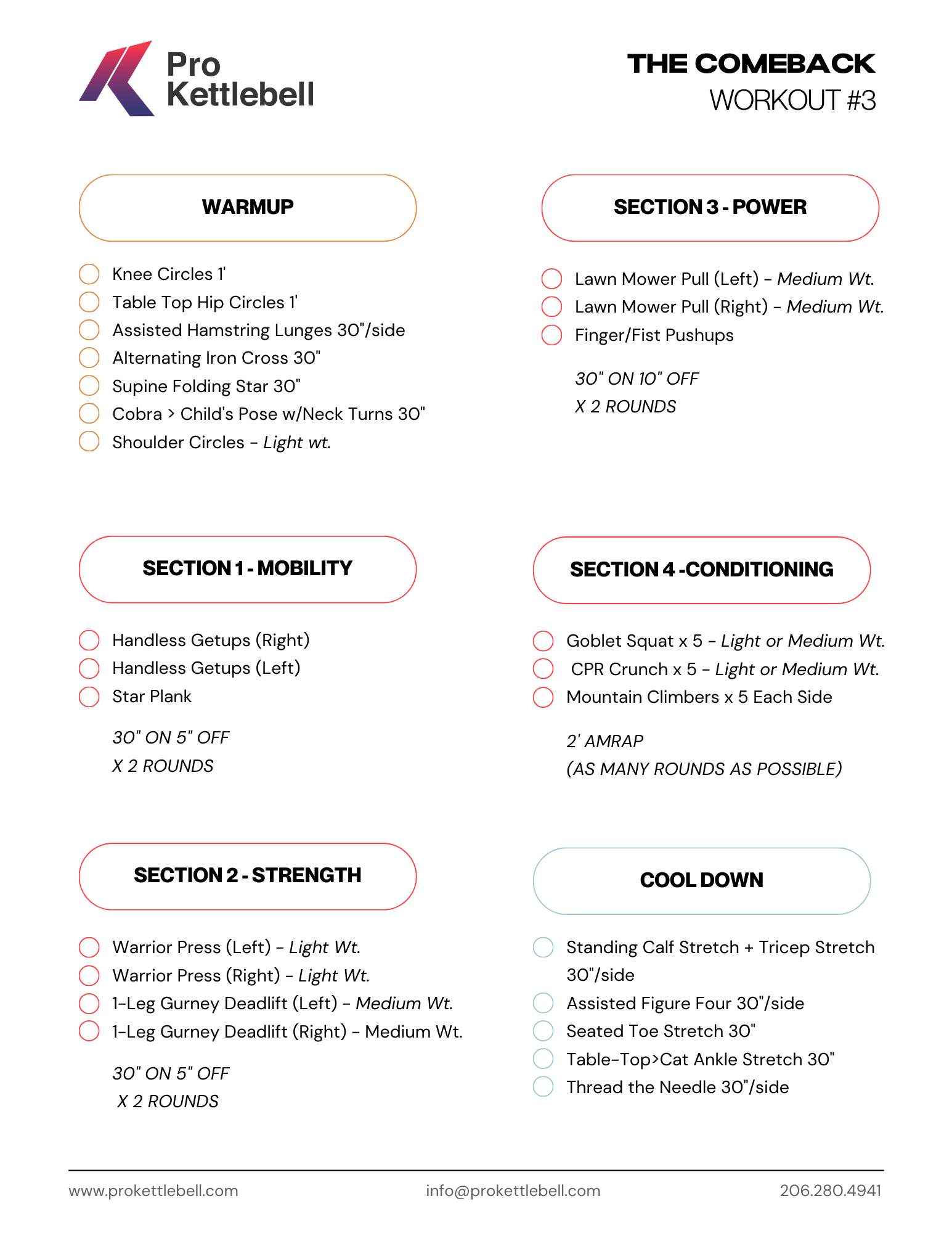 The Comeback - Day 3 Workout Printable