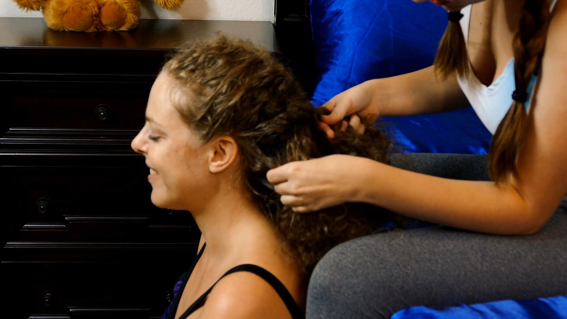 ASMR Sleep Over! Lucy Braids Corrina's Hair