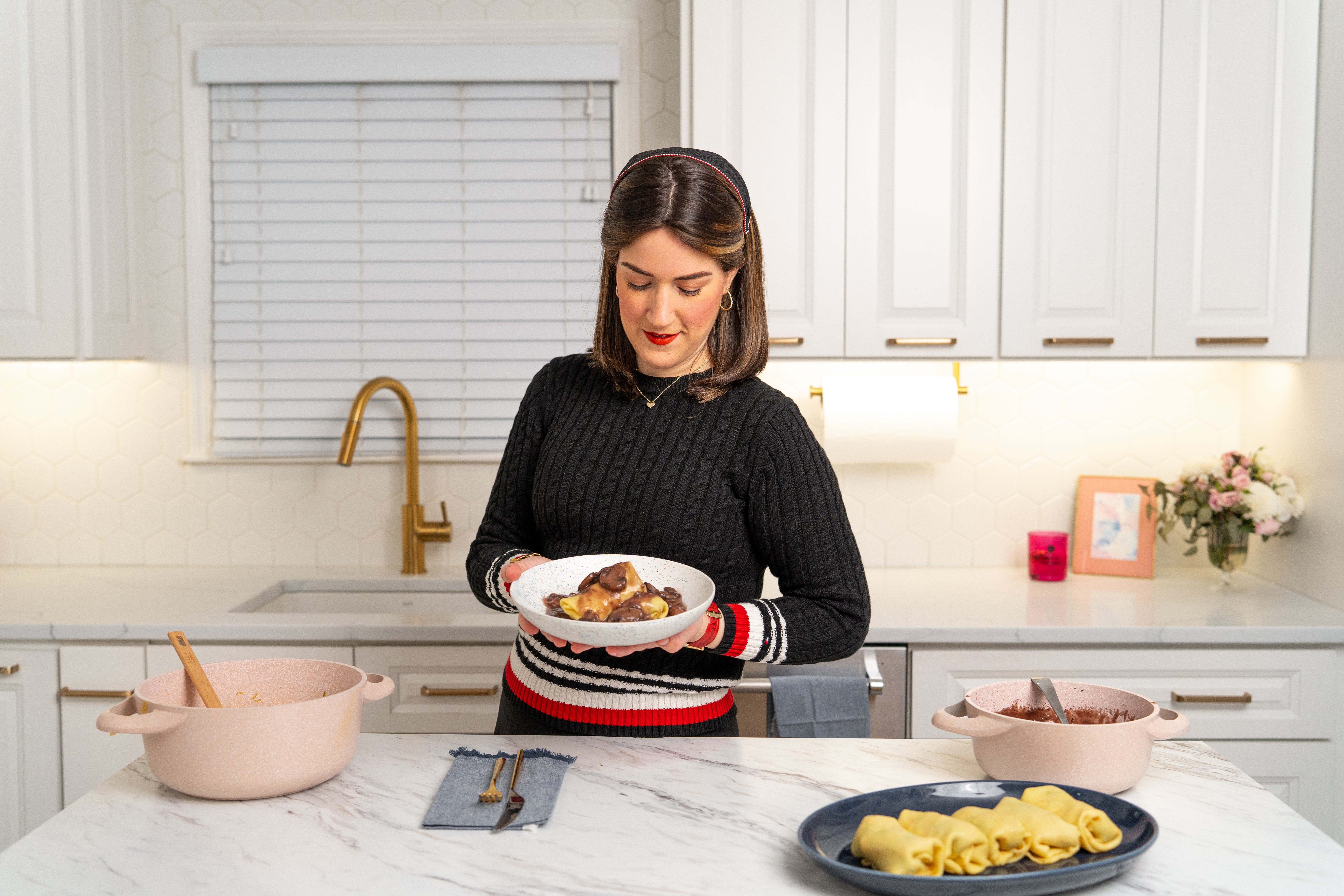 Vegetable Blintzes with Mushroom Gravy